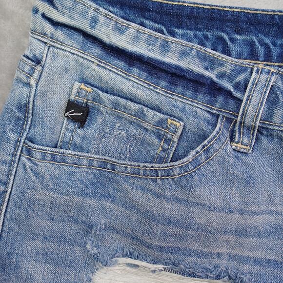 Kancan Distressed Denim Jean Shorts Women's Large W28 Blue Cuffed Mid KC5142YT - Picture 4 of 13